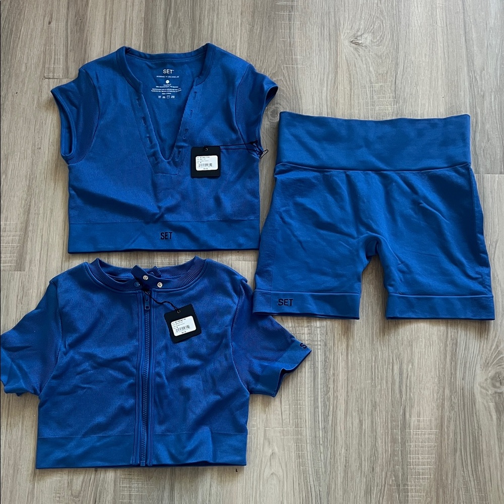 SET Active Vibrant Blue Ribbed Set